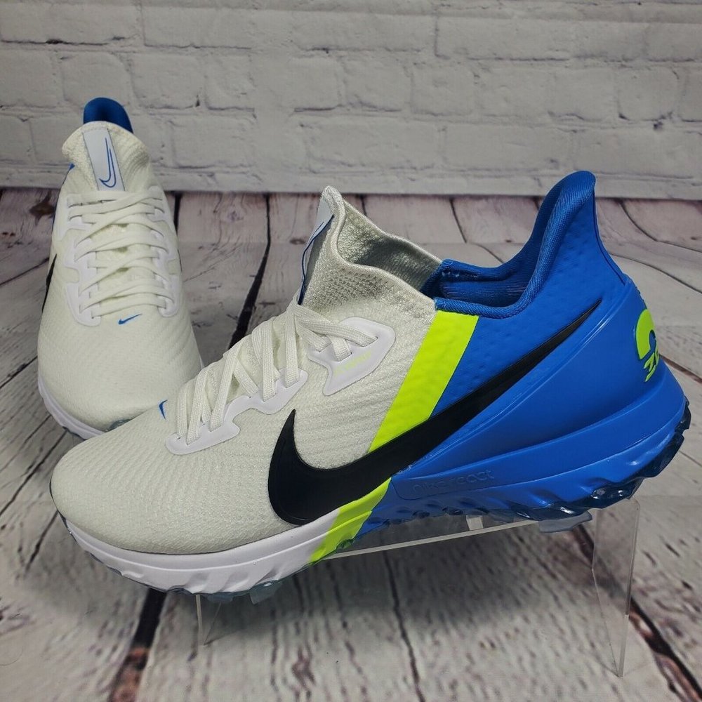 Nike Golf Shoes Mens 10.5 White Blue Air Zoom Infinity Tour Flyknit Swoosh Logo - Picture 2 of 10